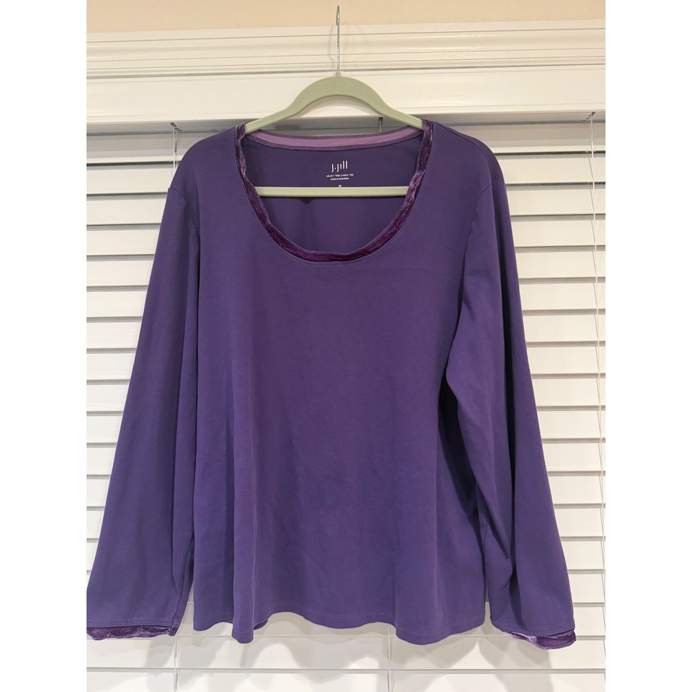 J. Jill Purple Velvet Trim U-Neck Long Sleeve Tee Plus Size 3X